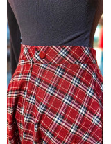 Kırmızı Ekose Desenli Yüksek Bel Kloş Etek | [Craft and Boutique]