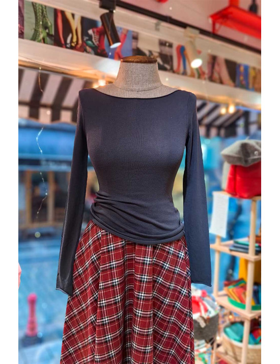 Kadın Kayık Yaka Antrasit Triko Üst - Slim Fit | [Craft and Boutique]