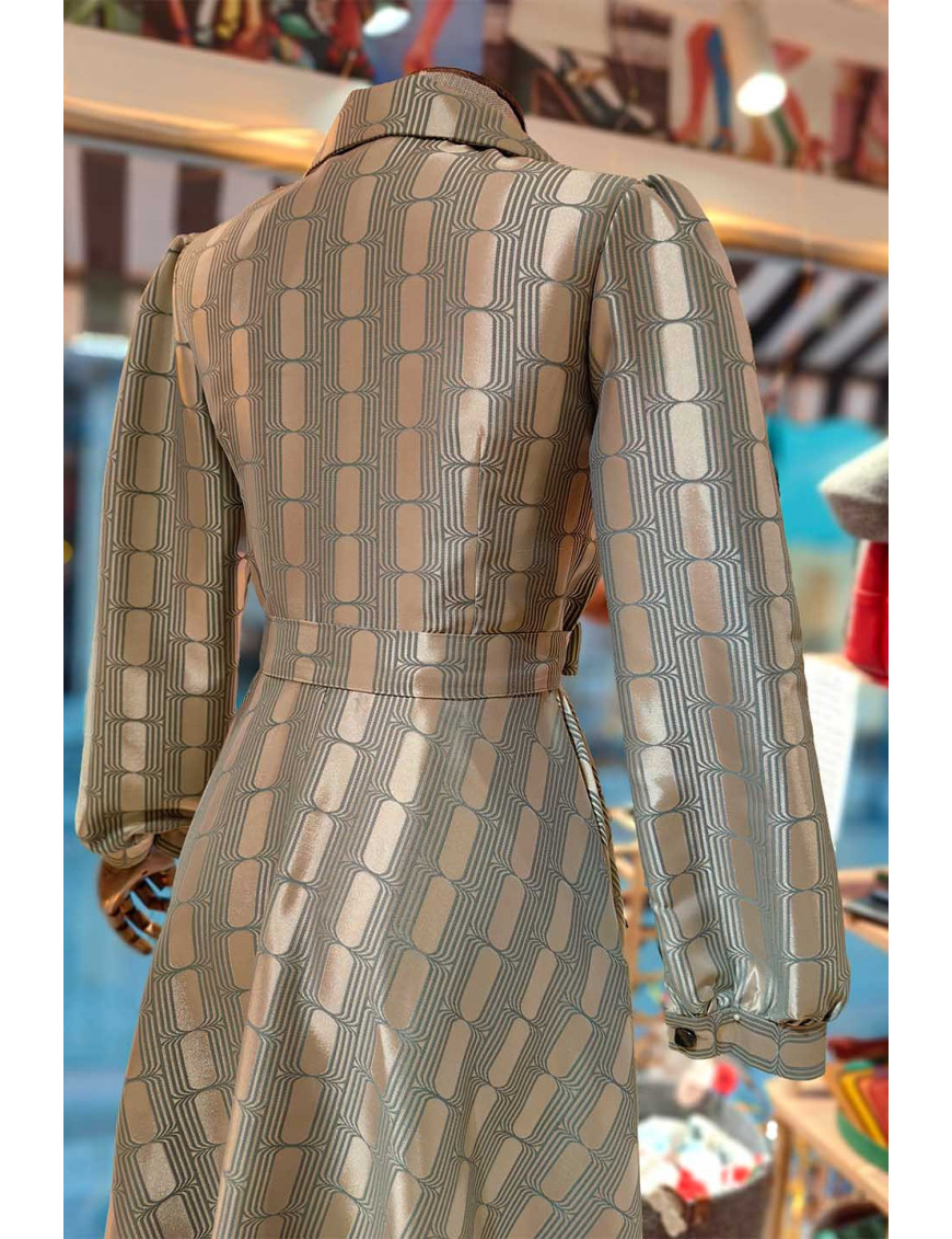 Geometrik Desenli Balon Kollu Tasarım Elbise | [Craft and Boutique]