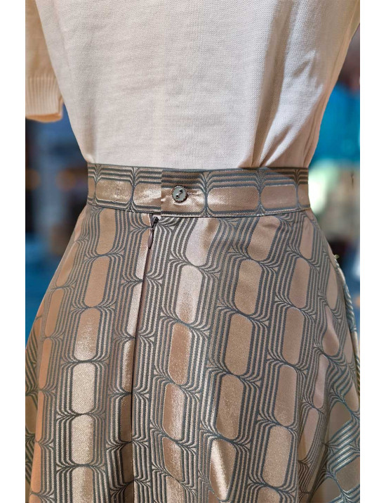 Geometrik Desenli Saten Midi Etek - Özel Tasarım | [Craft and Boutique]