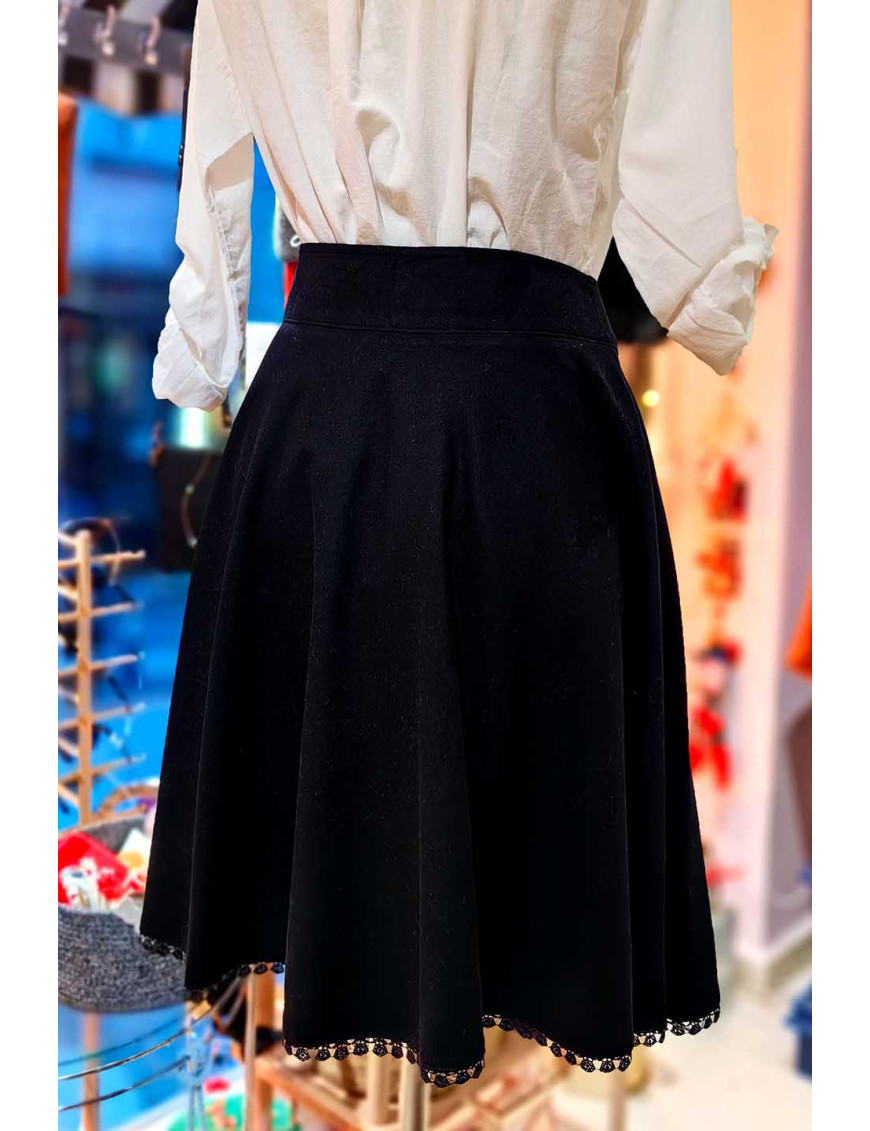 Düğme Detaylı ve Dantelli Siyah Tasarım Etek - Craft and Boutique Handmade