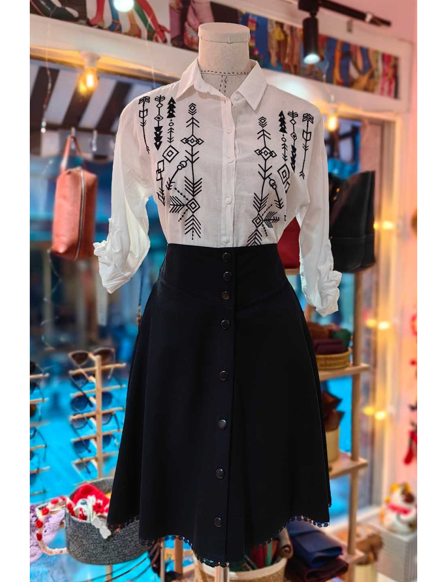 Düğme Detaylı ve Dantelli Siyah Tasarım Etek - Craft and Boutique Handmade