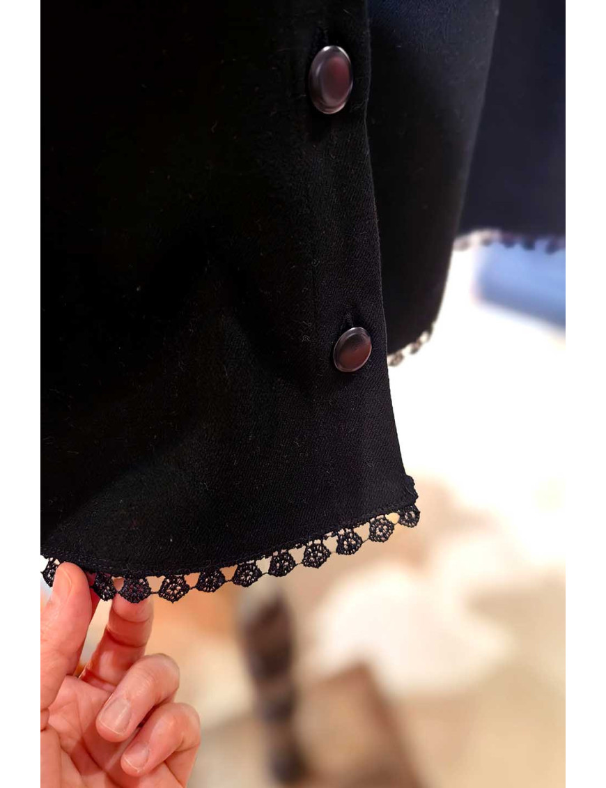 Düğme Detaylı ve Dantelli Siyah Tasarım Etek - Craft and Boutique Handmade