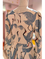 Mavi Turna Kuşu Desenli Kare Yaka Tasarım Elbise | Craft and Boutique Handmade