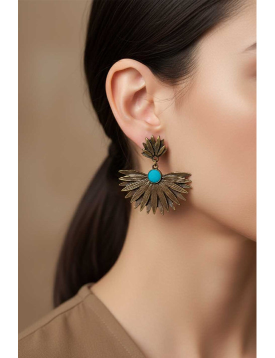 Antik Bronz Turkuaz Taşlı Bohem Küpe - Şık Tasarım | Craft and Boutique Handmade