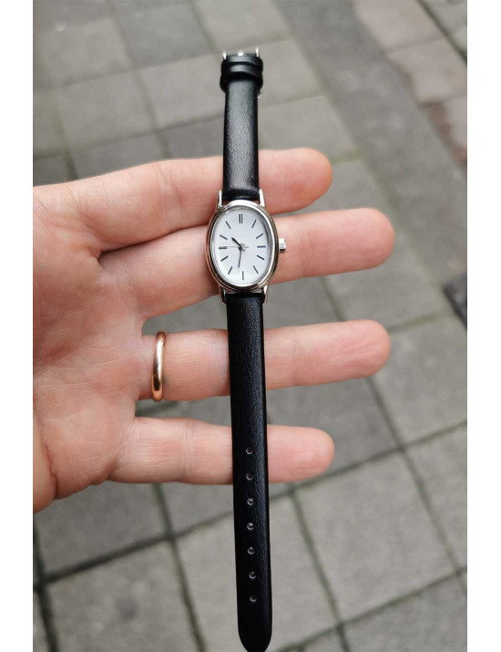 Vintage Oval Kasa Kadın Kol Saati - Siyah Deri Kordon | [craft and boutique]