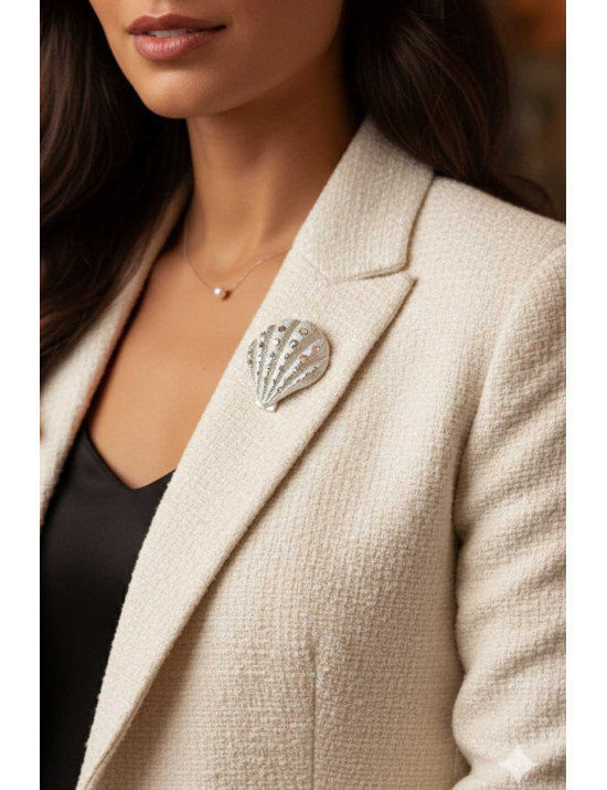 Işıltılı İstiridye Broş - Taşlı Deniz Kabuğu Yaka İğnesi |Craft and Boutique Handmade