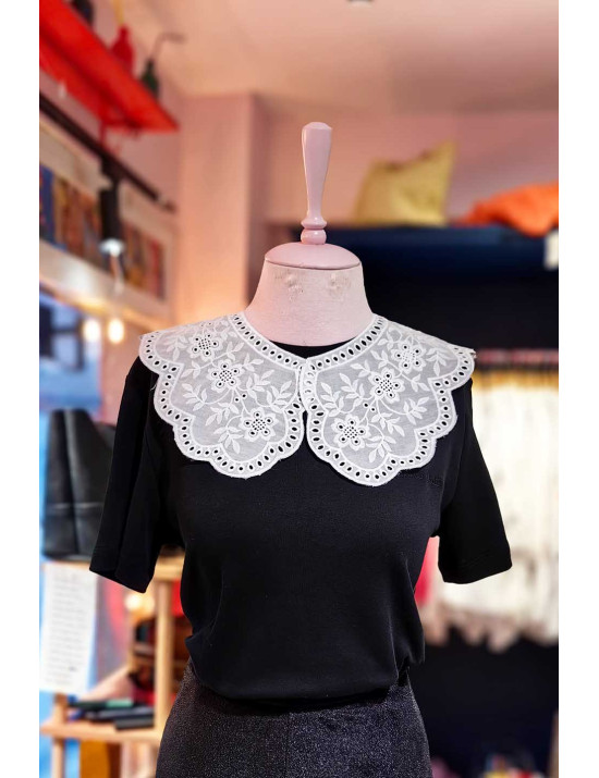 Çiçek Nakışlı Beyaz Seyyar Yaka - Vintage Aksesuar Modelleri