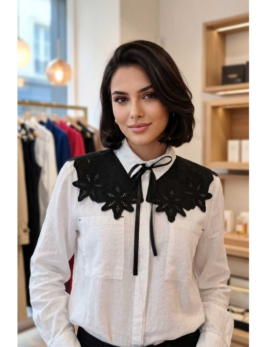 Zarafetin Siyah İmzası: Nakış İşlemeli Retro Portatif Dantel Yaka