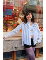 İşleme Detaylı Beyaz Kadın Gömlek