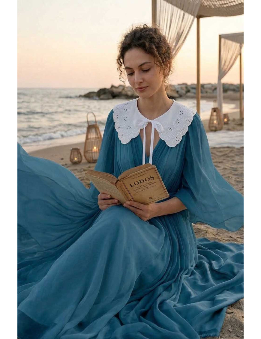 Fisto İşlemeli Beyaz Portatif Yaka - Vintage Takma Yaka Modeli