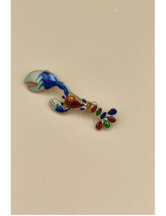 Mine İşlemeli Deniz Broş - Gökkuşağı Taşlı Özgün Istakoz Broş - Aksesuar | craft and boutique