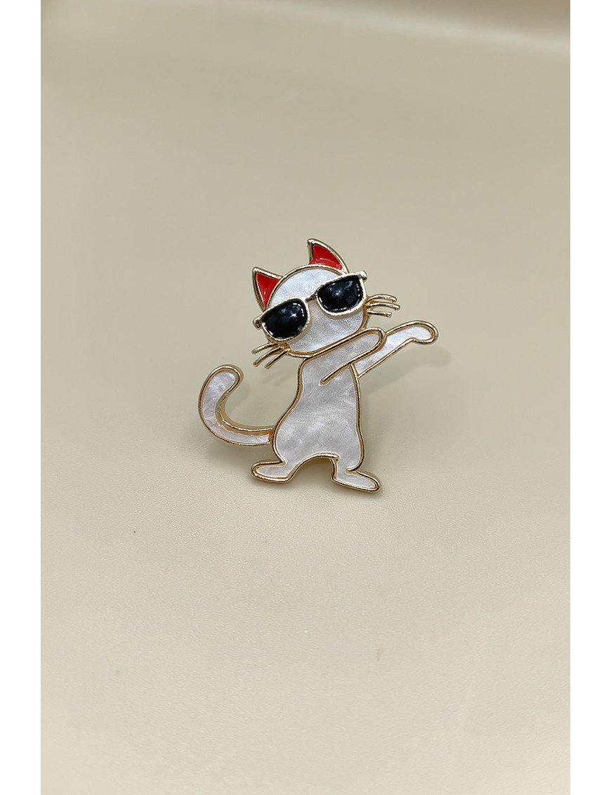 Dab Yapan Cool Kedi Broşu - Gözlüklü Kedi Aksesuar | Craft and Boutique
