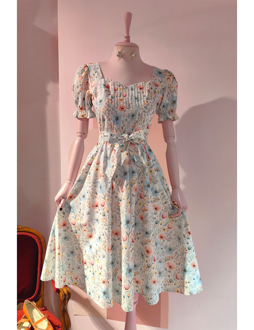 Özel Dikim Çiçekli Romantik Midi Elbise - Craft and Boutique