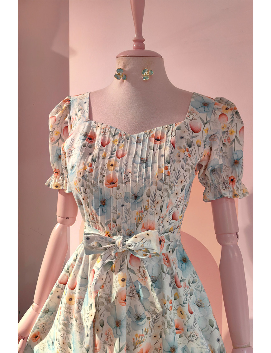 Özel Dikim Çiçekli Romantik Midi Elbise - Craft and Boutique