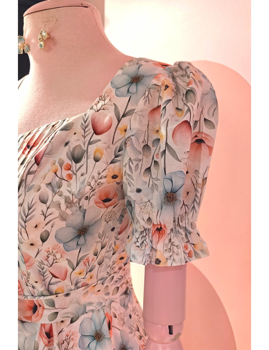 Özel Dikim Çiçekli Romantik Midi Elbise - Craft and Boutique