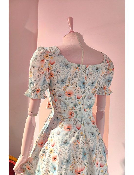 Özel Dikim Çiçekli Romantik Midi Elbise - Craft and Boutique