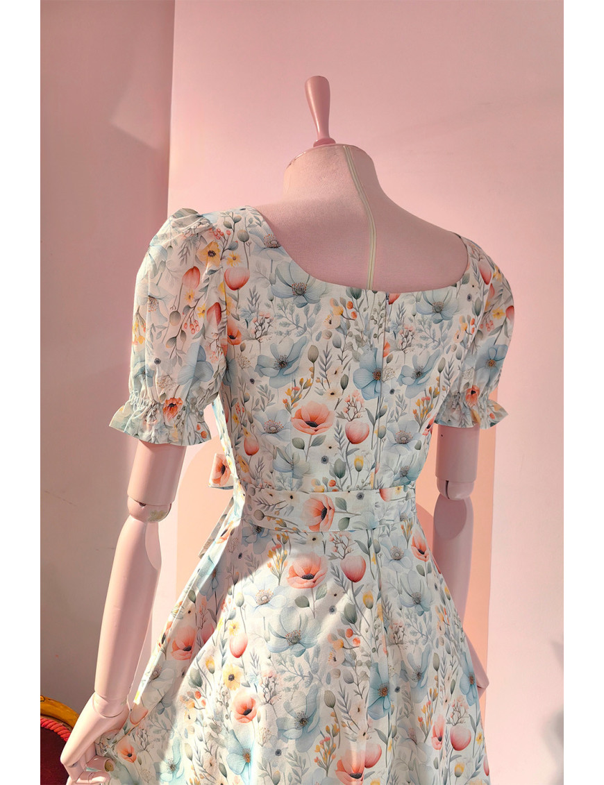 Özel Dikim Çiçekli Romantik Midi Elbise - Craft and Boutique