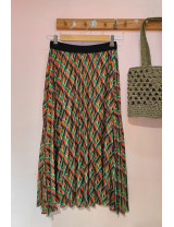 Geometrik Desenli Pileli Midi Etek - Craft and Boutique