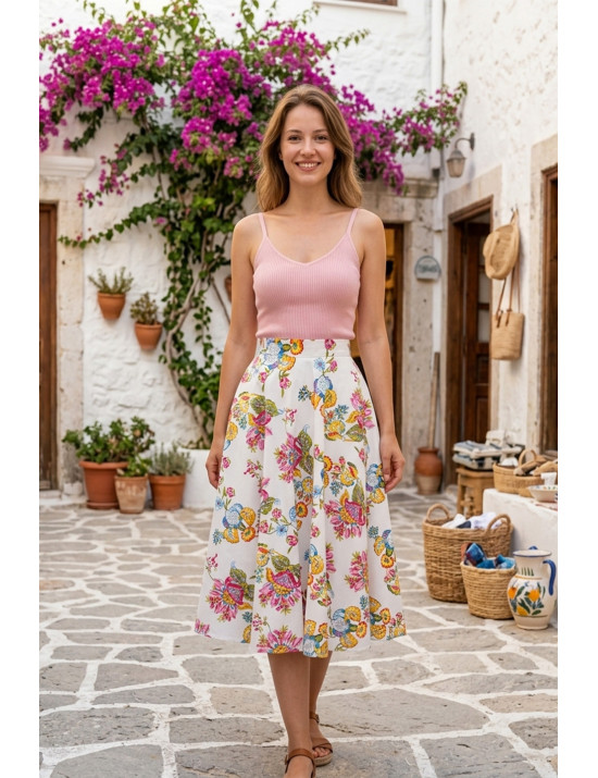 Çiçek Desenli Yüksek Bel Kloş Etek - El Yapımı Butik Tasarım | Craft and Boutique