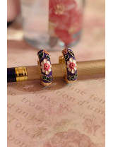 Mor Mine İşlemeli Etnik Çiçek Küpe - Halka Tasarım | Craft and Boutique