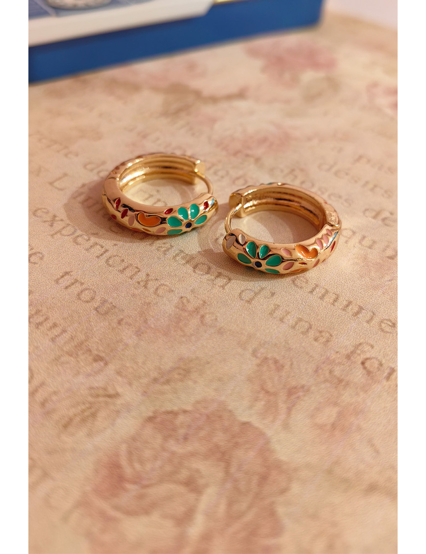 Renkli Mine Çiçekli Halka Küpe - Bahar Tasarımı | Craft and Boutique