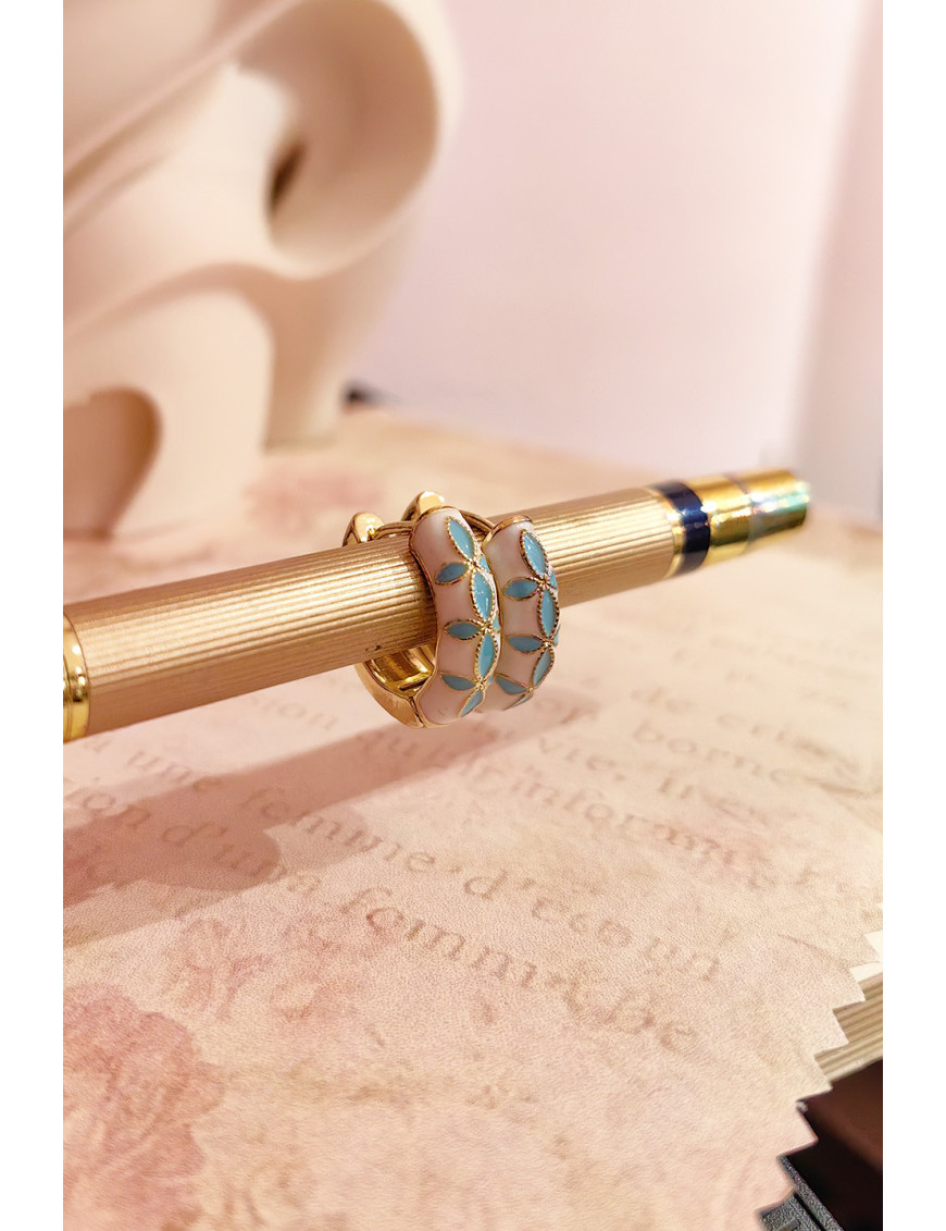 Mavi Çiçekli Mine Halka Küpe - Pastel Tasarım | Craft and Boutique