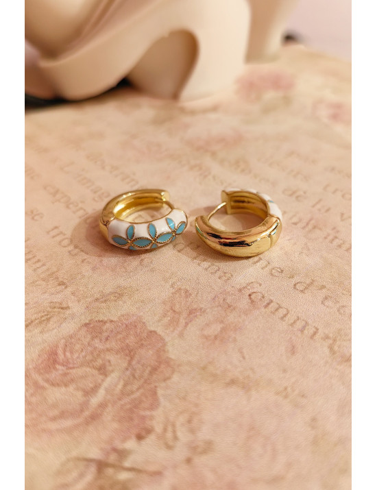 Mavi Çiçekli Mine Halka Küpe - Pastel Tasarım | Craft and Boutique