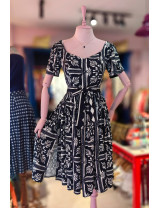 Lacivert Etnik Desenli Yazlık Elbise - Craft and Boutique