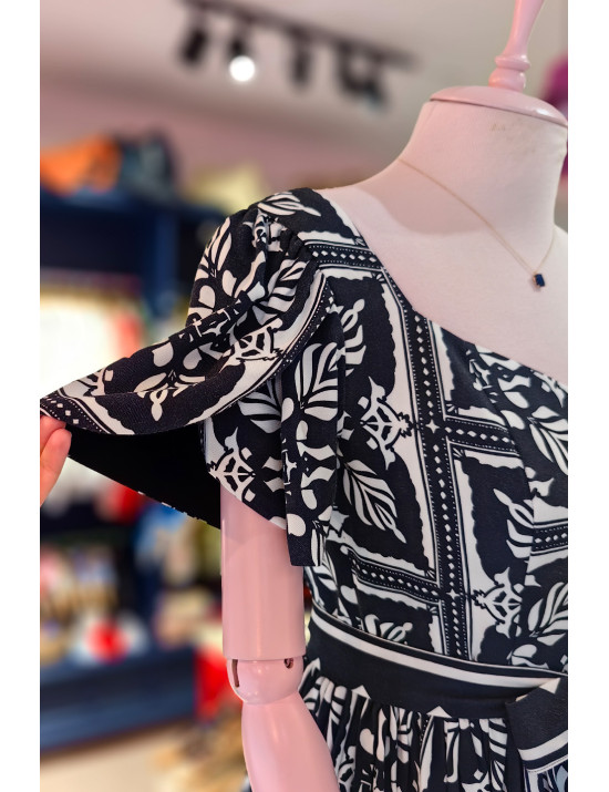 Lacivert Etnik Desenli Yazlık Elbise - Craft and Boutique