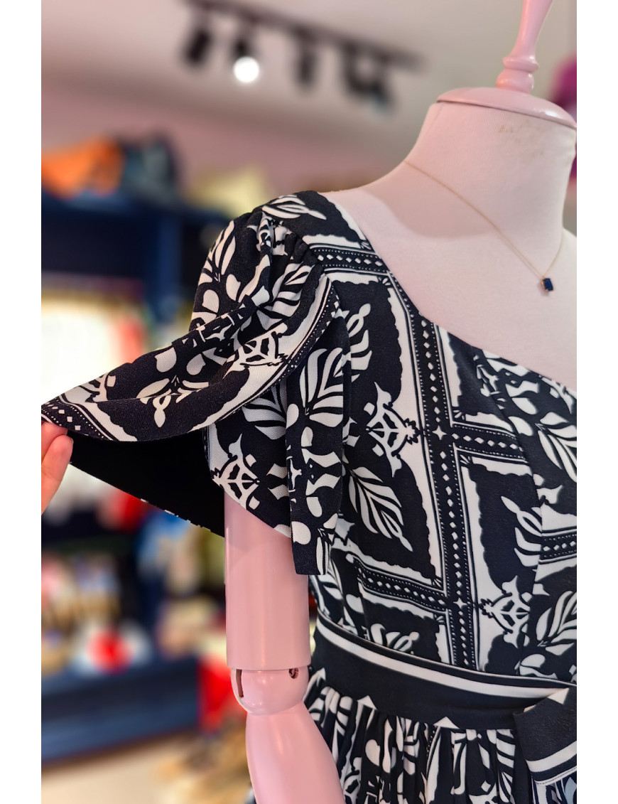 Lacivert Etnik Desenli Yazlık Elbise - Craft and Boutique