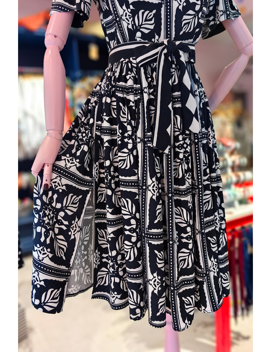 Lacivert Etnik Desenli Yazlık Elbise - Craft and Boutique