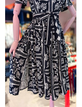 Lacivert Etnik Desenli Yazlık Elbise - Craft and Boutique