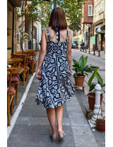 Lacivert Beyaz Çini Desenli Yazlık Dikim Elbise | Askılı, Şık ve Rahat