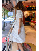 Beyaz Ajurlu Puf Kollu Midi Dikim Elbise | Fiyonklu, Romantik ve Şık