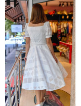 Beyaz Ajurlu Puf Kollu Midi Dikim Elbise | Fiyonklu, Romantik ve Şık