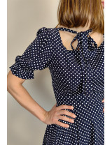 Siyah Puantiye Bağlamalı Yaka Midi Dikim Elbise | Retro Stil, Kloş Etek