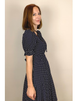 Siyah Puantiye Bağlamalı Yaka Midi Dikim Elbise | Retro Stil, Kloş Etek