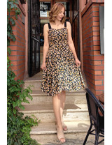 Siyah Minik Çiçekli Askılı Midi Dikim Elbise | Kalın Askı, Yazlık-Sonbaharlık  4. Meta Açıklama