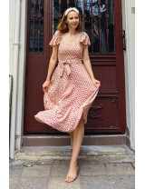 Minik Çiçekli Fırfır Kollu Midi Dikim Elbise | Büzgülü Üst, Romantik Yazlık