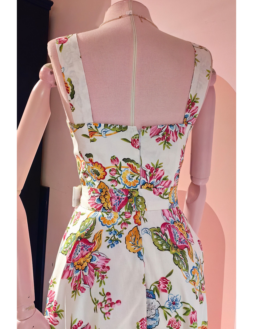 Çiçekli El Yapımı Retro Midi Elbise | Craft and Boutique