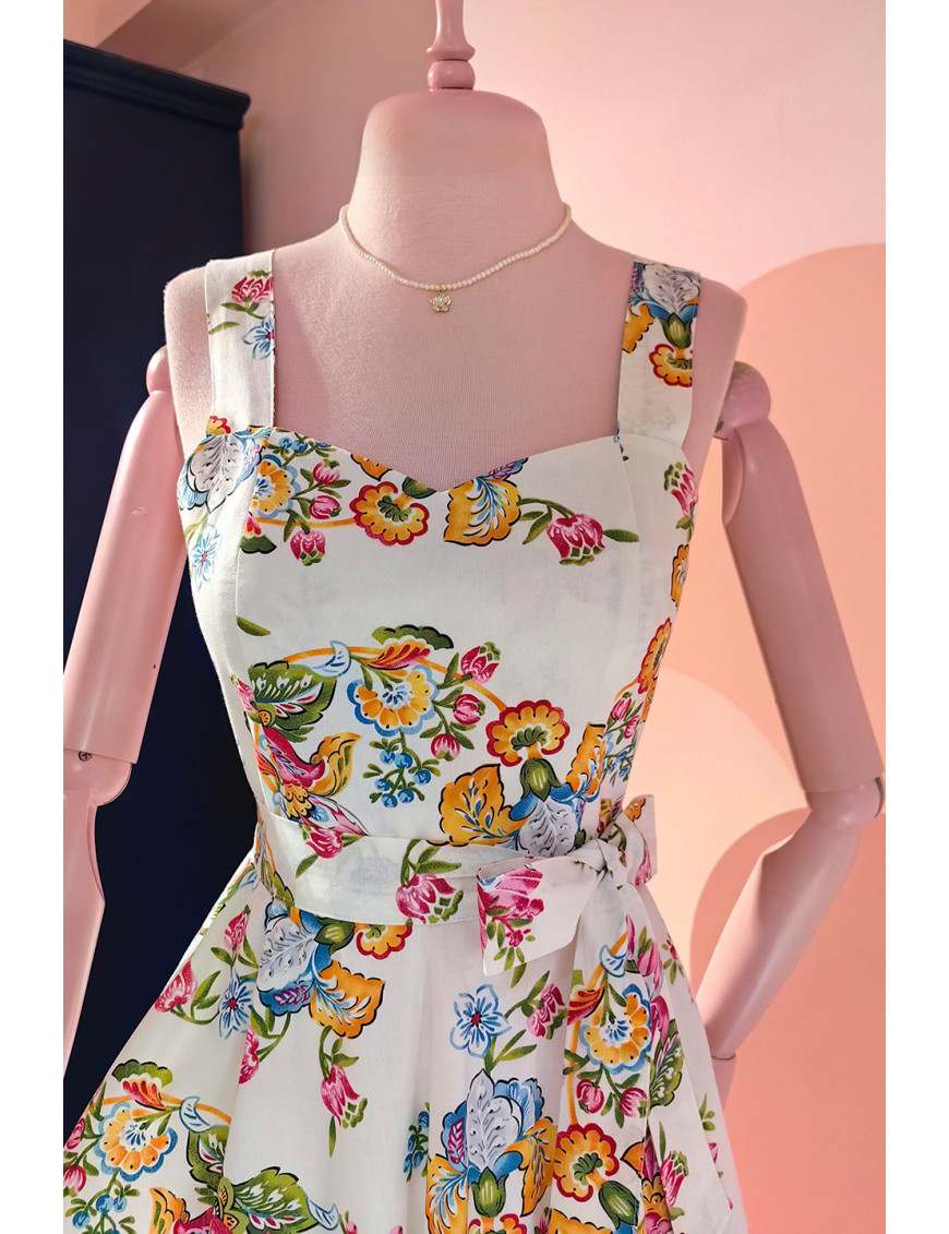 Çiçekli El Yapımı Retro Midi Elbise | Craft and Boutique