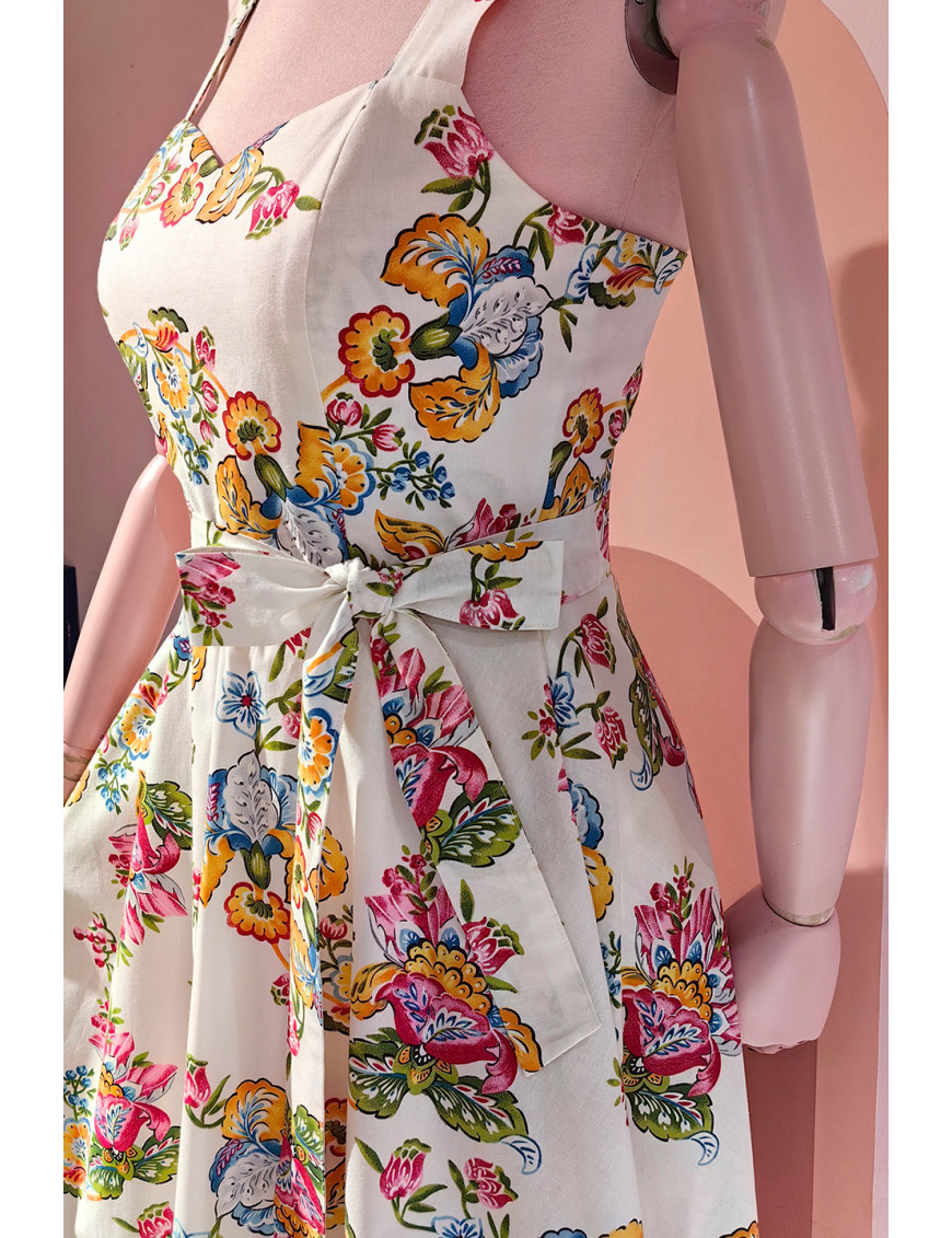 Çiçekli El Yapımı Retro Midi Elbise | Craft and Boutique