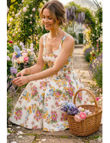 Çiçekli El Yapımı Retro Midi Elbise | Craft and Boutique