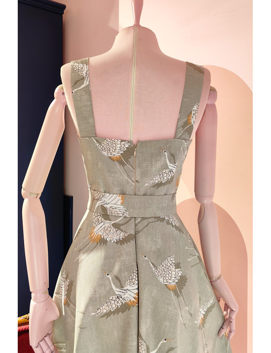 Turna Desenli El Yapımı Retro Adaçayı Yeşili Elbise | Craft and Boutique