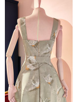 Turna Desenli El Yapımı Retro Adaçayı Yeşili Elbise | Craft and Boutique