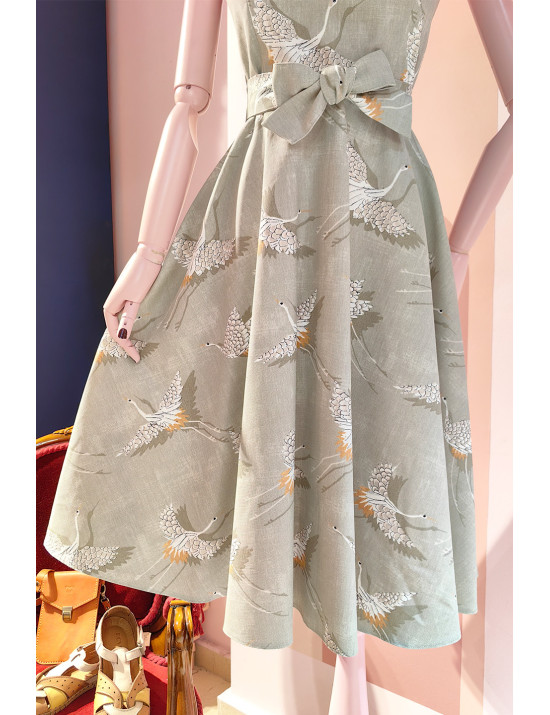 Turna Desenli El Yapımı Retro Adaçayı Yeşili Elbise | Craft and Boutique