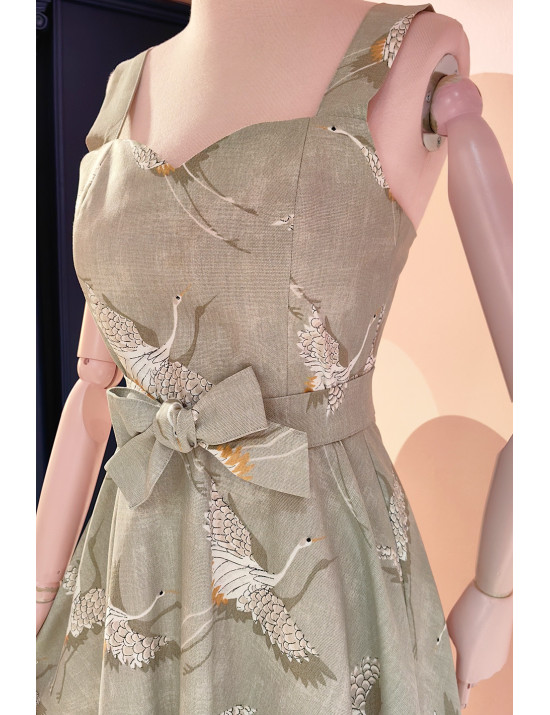 Turna Desenli El Yapımı Retro Adaçayı Yeşili Elbise | Craft and Boutique