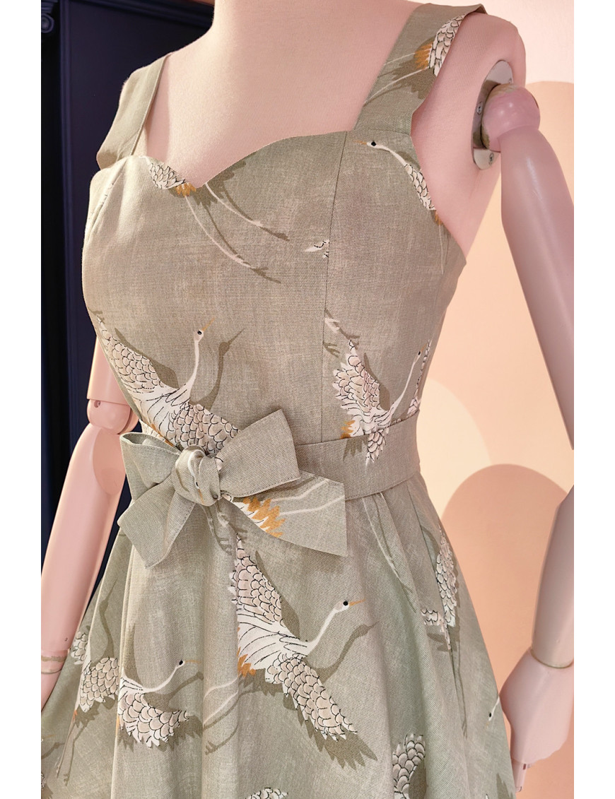 Turna Desenli El Yapımı Retro Adaçayı Yeşili Elbise | Craft and Boutique