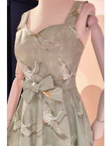 Turna Desenli El Yapımı Retro Adaçayı Yeşili Elbise | Craft and Boutique